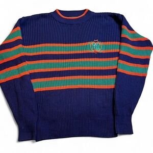 Vintage knitted‎ striped preppy fx sports blue and orange sweater medium
